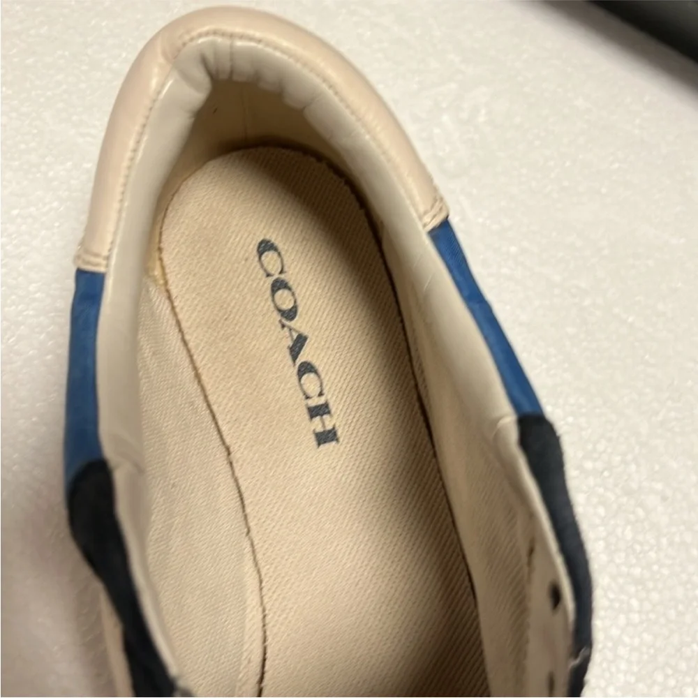 🆕 Coach leather logo trainer Blue and White Sneakers no shoelaces - Picture 10 of 10